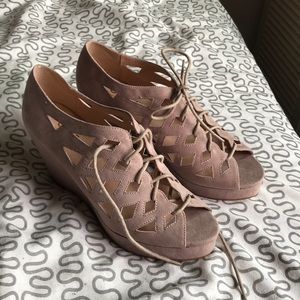 Suede lace-up wedges